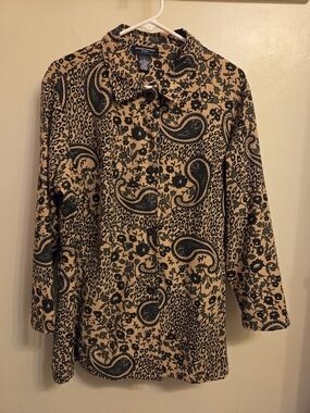 ​Goodclothes Woman Mixed Print Button Down Shirt 1X Paisley Floral Leopard Boho